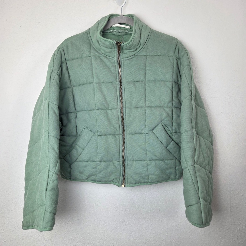 Native Daughters Women Green Quilted Mock Neck Full Zip Jacket IBT05707 Size S